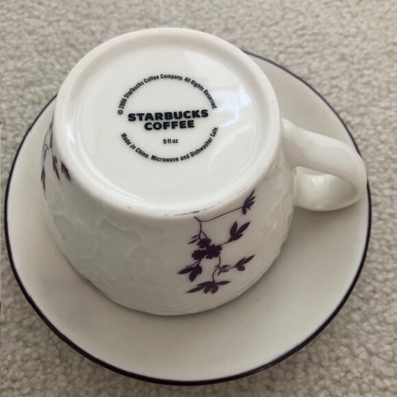 STARBUCKS Embossed Purple Leaves Design Mug/Tea Cup & Saucer, 2006 - Picture 2 of 9